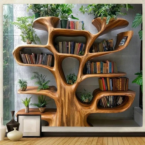 Tree shaped bookshelf - shaped, tapestry