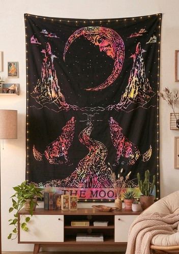 Boho wolf tapestry wall - tapestry,