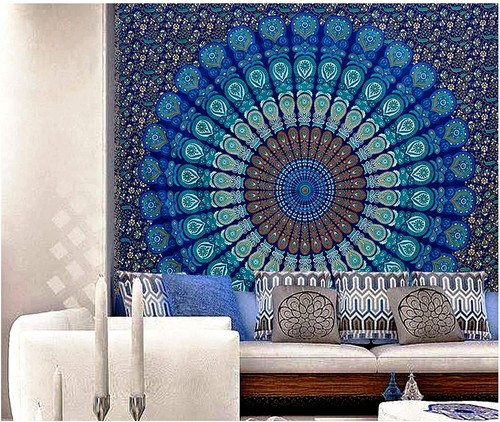 Blue turquoise tapestry - blue,