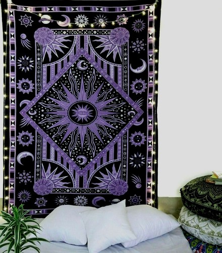Purple sun moon tapestry - purple,