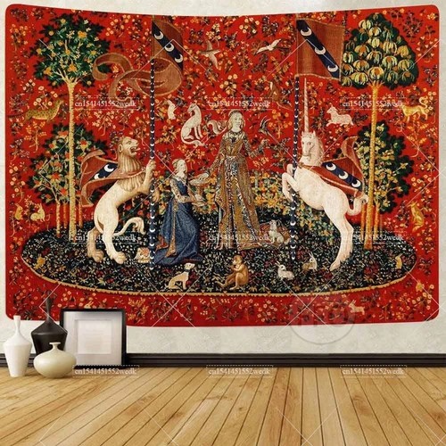 Medieval lady unicorn tapestry - medieval,