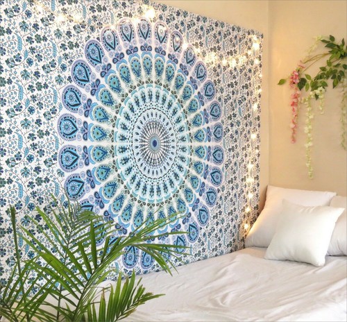 Turquoise mandala tapestry - mandala,