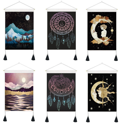 Tapestry tassels moon mountain - tapestry,